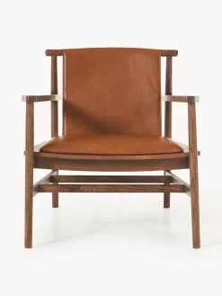 New Silla con reposabrazos de madera de fresno y asiento de cuero Hayo Sillones Pequeños|Sillones