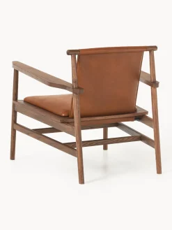 New Silla con reposabrazos de madera de fresno y asiento de cuero Hayo Sillones Pequeños|Sillones