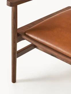 New Silla con reposabrazos de madera de fresno y asiento de cuero Hayo Sillones Pequeños|Sillones
