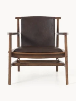 Sillones Pequeños|Sillones>Westwing Collection Silla con reposabrazos de madera de fresno y asiento de cuero Hayo Cuero marrón oscuro, madera de fresno aceitada en marrón