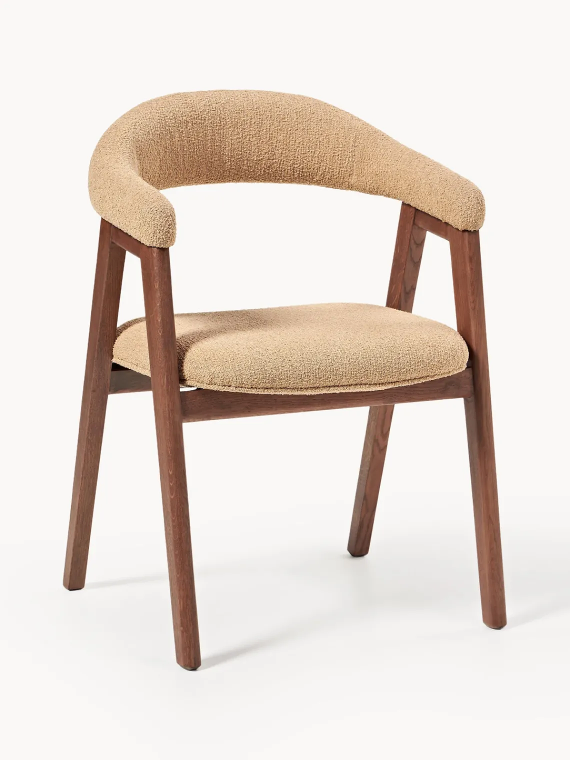 Sillas Con Reposabrazos|Sillas>Westwing Collection Silla con reposabrazos tapizada en tejido bouclé Nik Bouclé beige, madera de roble barnizada en marrón oscuro