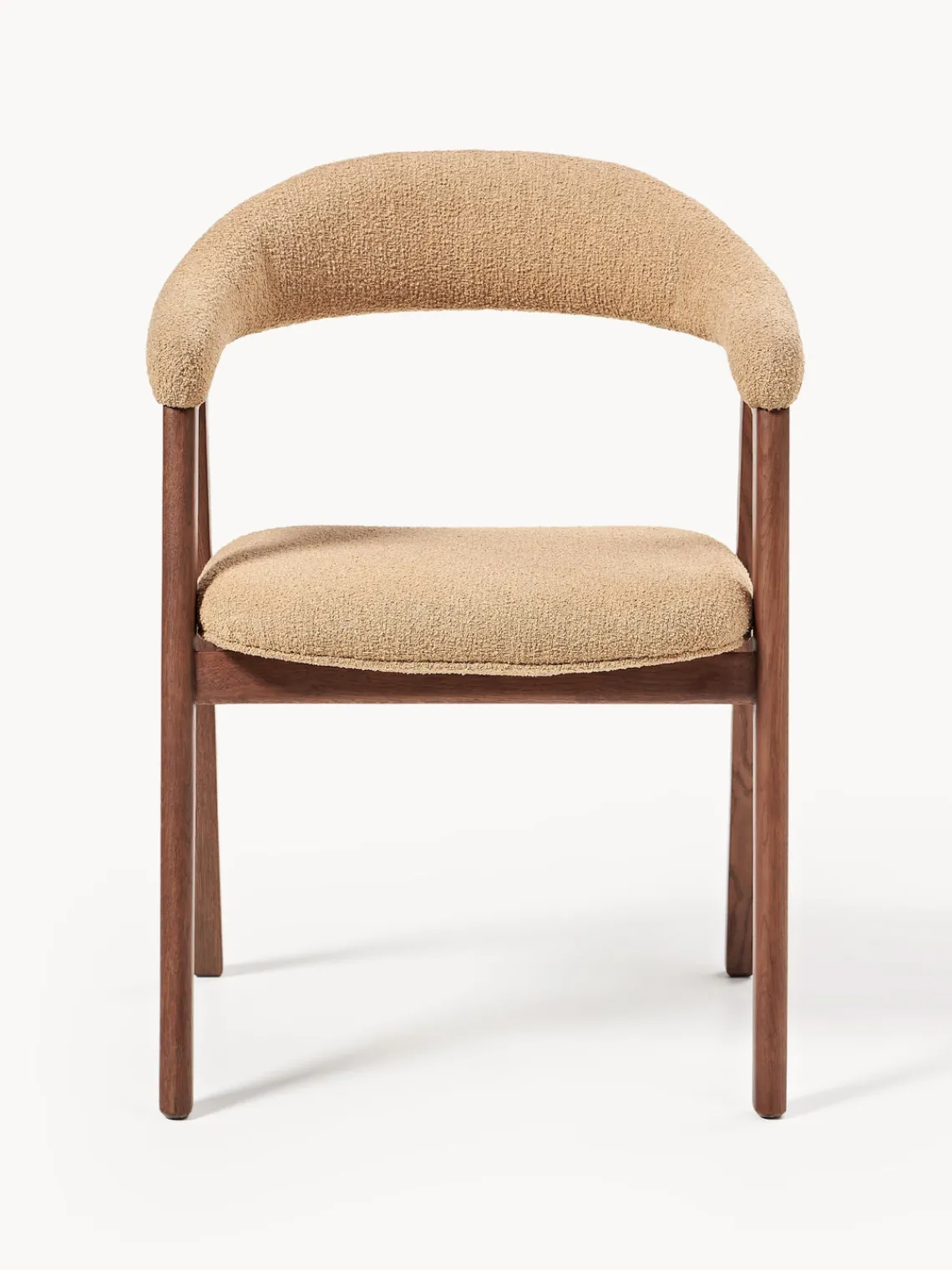Sillas Con Reposabrazos|Sillas>Westwing Collection Silla con reposabrazos tapizada en tejido bouclé Nik Bouclé beige, madera de roble barnizada en marrón oscuro