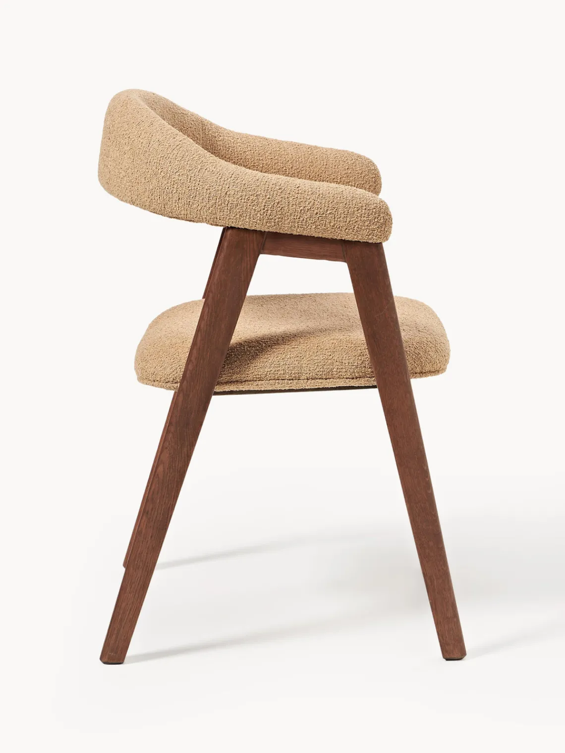 Sillas Con Reposabrazos|Sillas>Westwing Collection Silla con reposabrazos tapizada en tejido bouclé Nik Bouclé beige, madera de roble barnizada en marrón oscuro