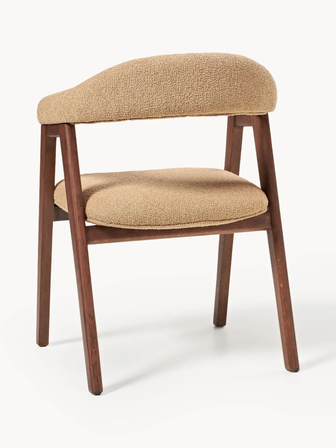 Sillas Con Reposabrazos|Sillas>Westwing Collection Silla con reposabrazos tapizada en tejido bouclé Nik Bouclé beige, madera de roble barnizada en marrón oscuro