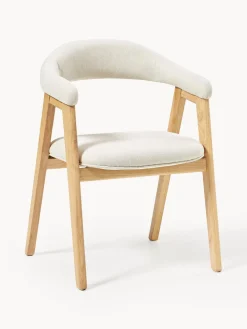 Sillas Con Reposabrazos|Sillas>Westwing Collection Silla con reposabrazos tapizada Nik Tejido blanco Off White, madera de roble barnizada