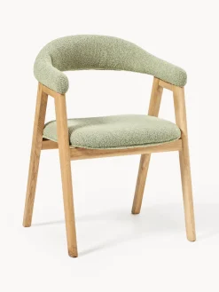 Sillas Con Reposabrazos|Sillas>Westwing Collection Silla con reposabrazos tapizada en tejido bouclé Nik Bouclé verde salvia, madera de roble barnizada