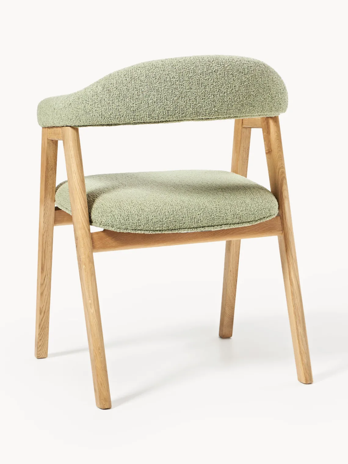 Sillas Con Reposabrazos|Sillas>Westwing Collection Silla con reposabrazos tapizada en tejido bouclé Nik Bouclé verde salvia, madera de roble barnizada