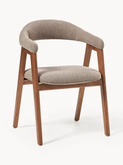 Sillas Con Reposabrazos|Sillas>Westwing Collection Silla con reposabrazos tapizada Nik Tejido taupe, madera de roble barnizada en marrón oscuro