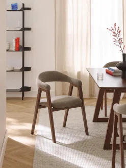 Sillas Con Reposabrazos|Sillas>Westwing Collection Silla con reposabrazos tapizada Nik Tejido taupe, madera de roble barnizada en marrón oscuro