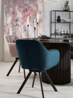 Sillas Con Reposabrazos|Sillas> Silla con repozabrazos de terciopelo Lola Terciopelo azul oscuro, negro mate