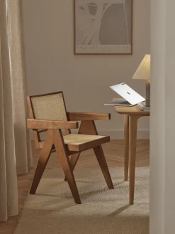 Sillas De Madera|Sillas Con Reposabrazos>Westwing Collection Silla con repozabrazos de tejido vienés Sissi Madera de roble oscura, beige claro