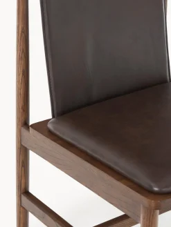 Silla de comedor de madera de fresno con asiento de cuero Hayo Sillas