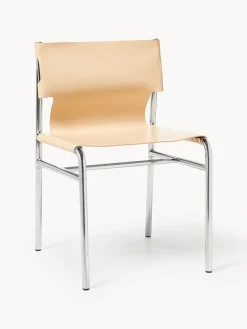 Sillas>Westwing Collection Silla de cuero Jordan Cuero beige, plateado