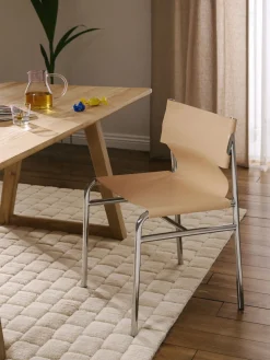 Sillas>Westwing Collection Silla de cuero Jordan Cuero beige, plateado