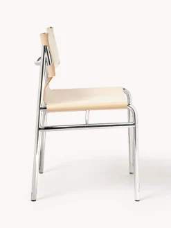 Sillas></noscript>Westwing Collection Silla de cuero Jordan Cuero beige, plateado