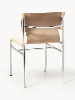 Sillas></noscript>Westwing Collection Silla de cuero Jordan Cuero beige, plateado