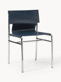 Sillas>Westwing Collection Silla de cuero Jordan Cuero azul oscuro, plateado