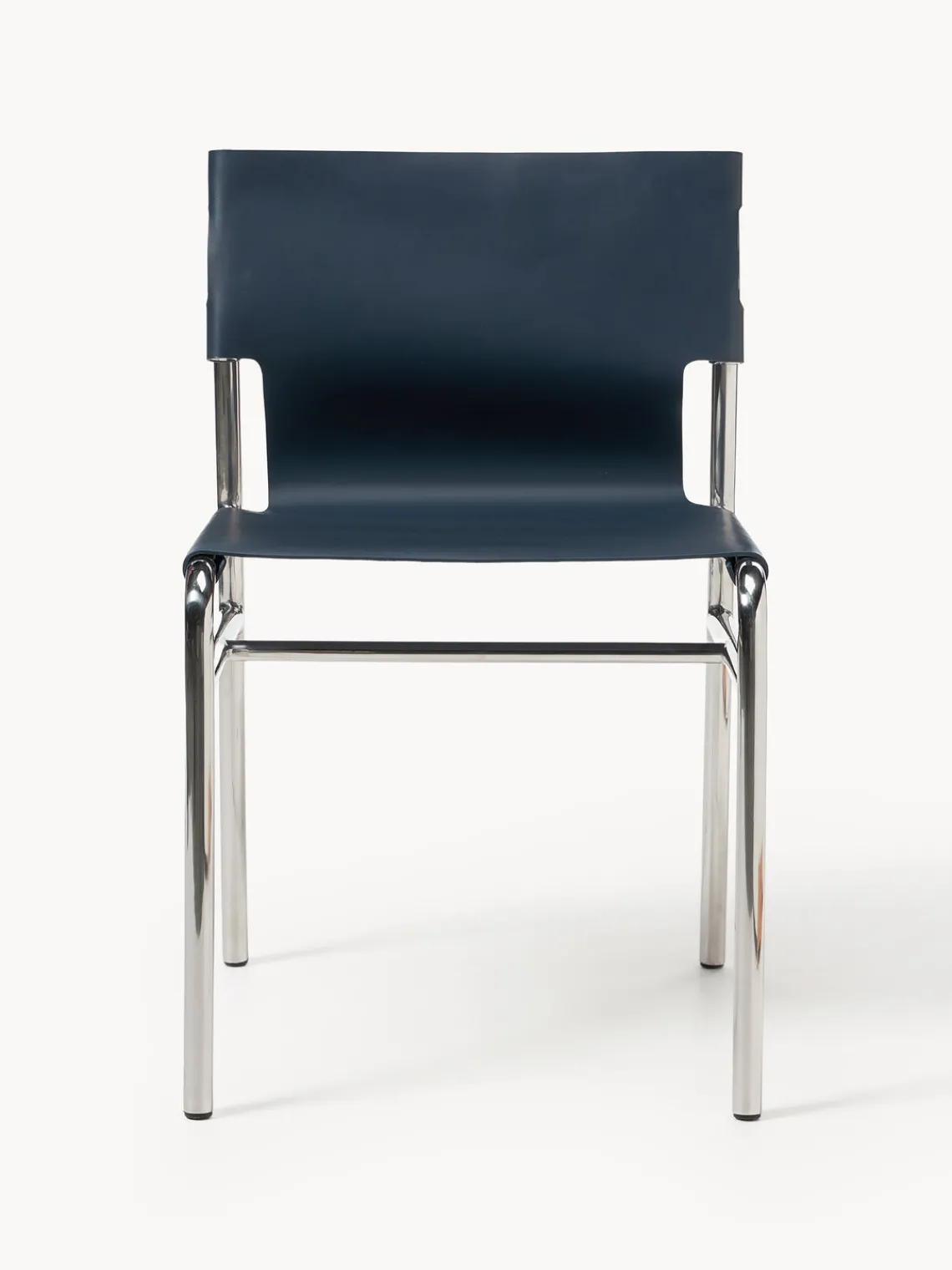 Sillas>Westwing Collection Silla de cuero Jordan Cuero azul oscuro, plateado