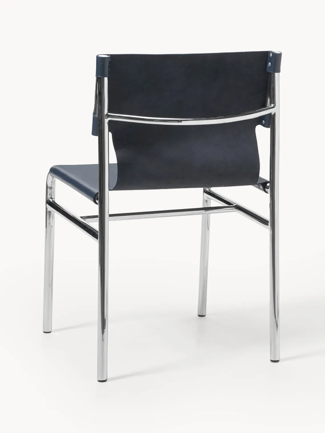 Sillas>Westwing Collection Silla de cuero Jordan Cuero azul oscuro, plateado