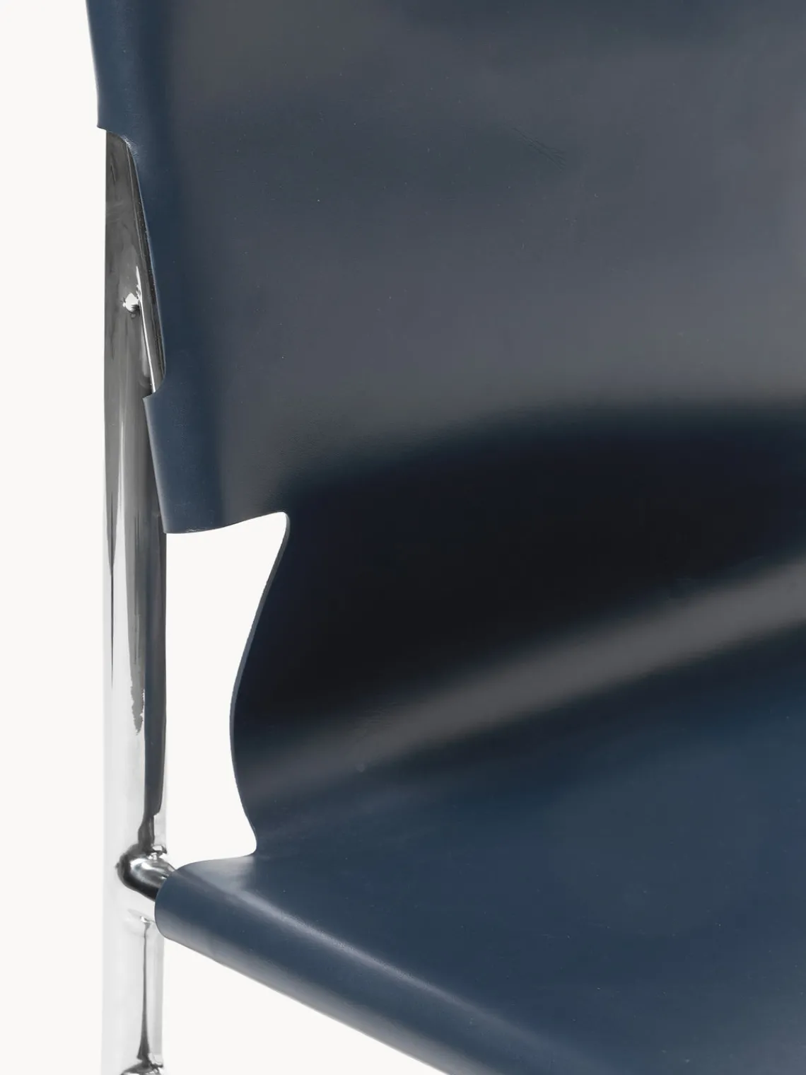 Sillas>Westwing Collection Silla de cuero Jordan Cuero azul oscuro, plateado