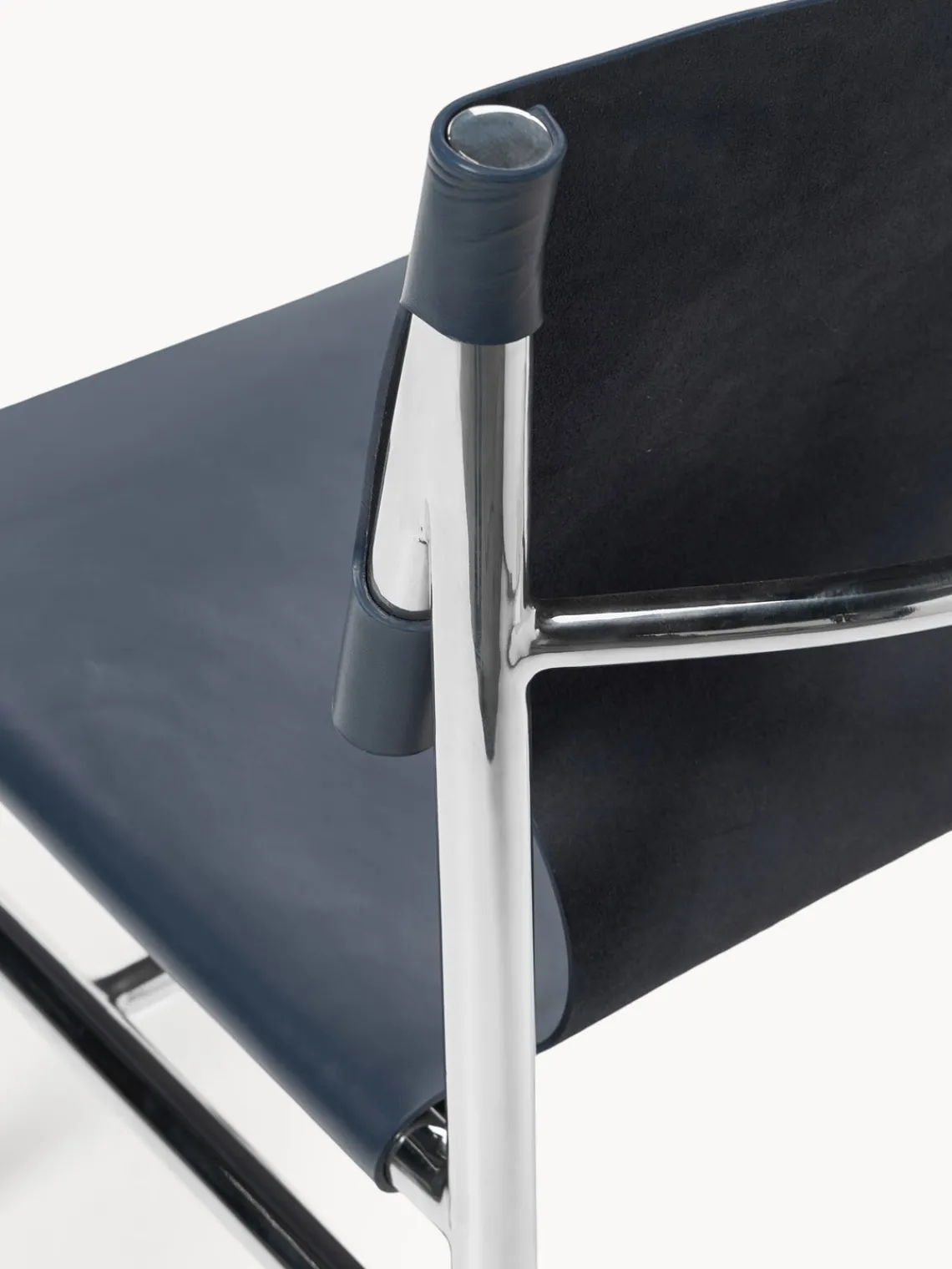 Sillas>Westwing Collection Silla de cuero Jordan Cuero azul oscuro, plateado