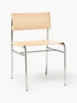 Sillas>Westwing Collection Silla de cuero Jordan Cuero beige, plateado brillante