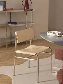 Sillas>Westwing Collection Silla de cuero Jordan Cuero beige, plateado brillante