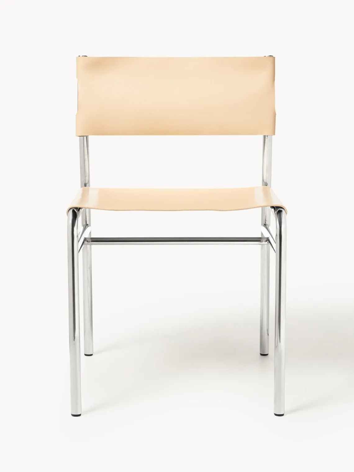 Sillas>Westwing Collection Silla de cuero Jordan Cuero beige, plateado brillante