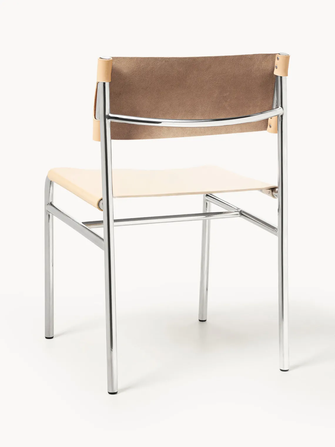 Sillas>Westwing Collection Silla de cuero Jordan Cuero beige, plateado brillante