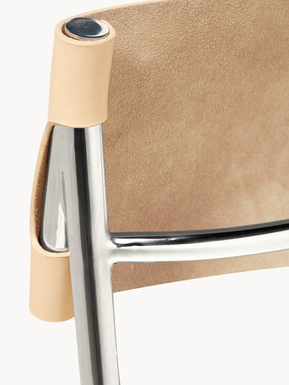 Sillas>Westwing Collection Silla de cuero Jordan Cuero beige, plateado brillante