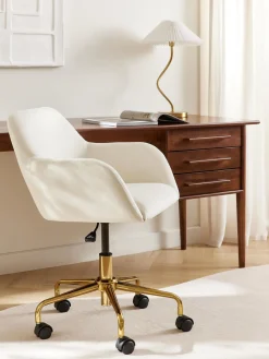 Sillas De Escritorio|Sillas De Escritorio>Westwing Collection Silla de escritorio de terciopelo Lucie Terciopelo blanco, dorado