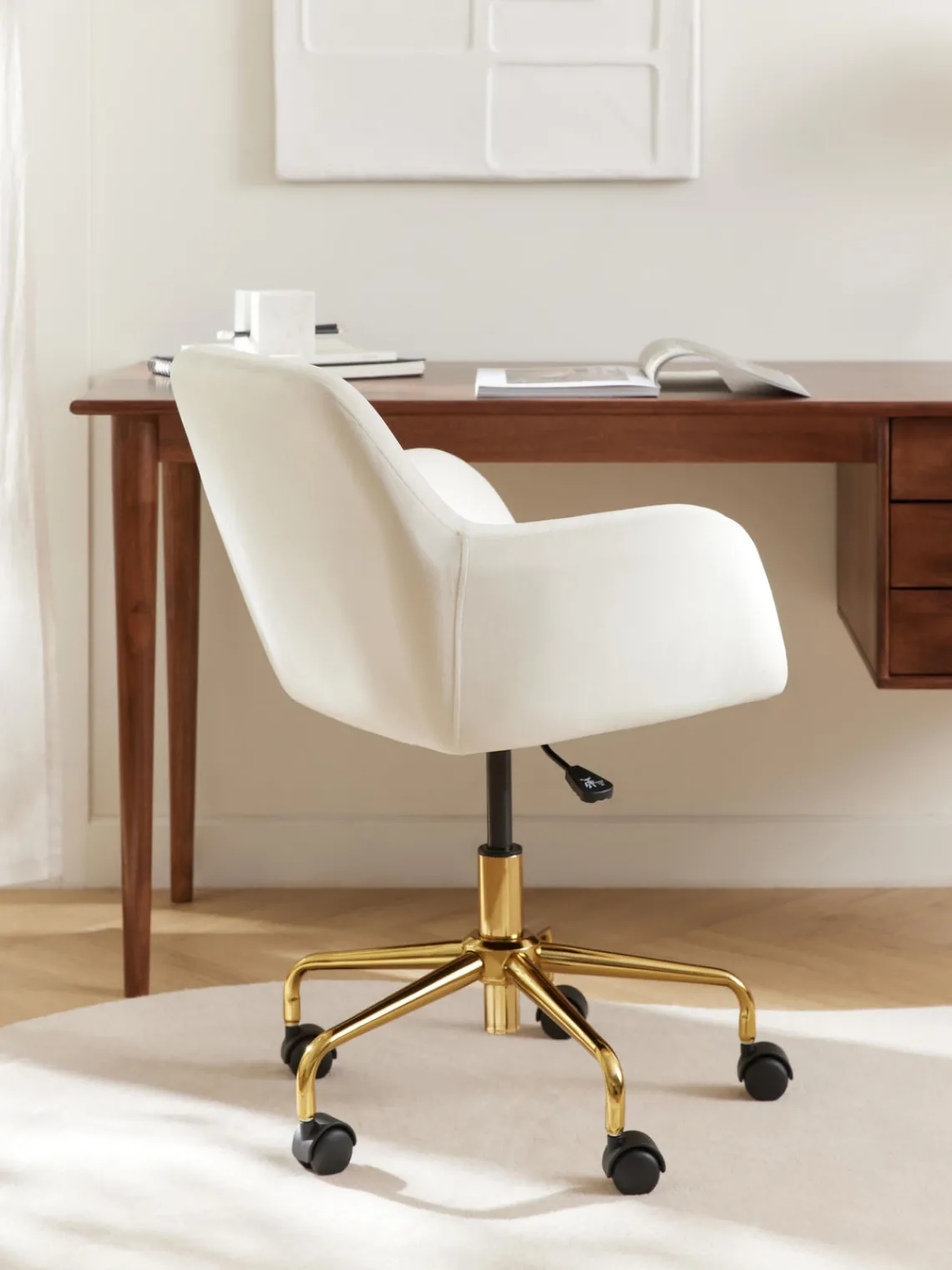 Sillas De Escritorio|Sillas De Escritorio>Westwing Collection Silla de escritorio de terciopelo Lucie Terciopelo blanco, dorado