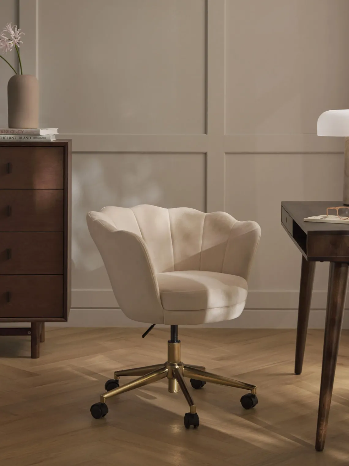 Sillas De Escritorio|Sillas De Escritorio>Westwing Collection Silla de escritorio de terciopelo con reposabrazos Oyster, altura regulable