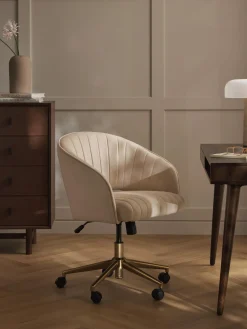 Discount Silla de escritorio de terciopelo con reposabrazos Laria, altura regulable Sillas De Escritorio|Sillas De Escritorio