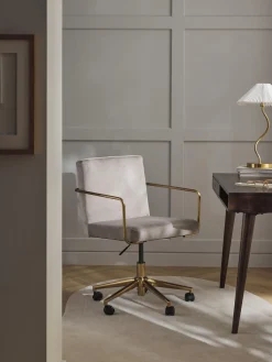 Sillas De Escritorio|Sillas De Escritorio>Westwing Collection Silla de escritorio de terciopelo con reposabrazos Kashya, altura regulable Terciopelo beige