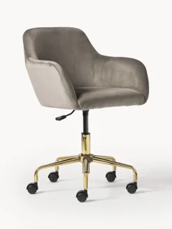 Sillas De Escritorio|Sillas De Escritorio>Westwing Collection Silla de escritorio en terciopelo Lucie Terciopelo gris pardo, dorado