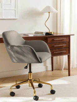 Sillas De Escritorio|Sillas De Escritorio>Westwing Collection Silla de escritorio en terciopelo Lucie Terciopelo gris pardo, dorado