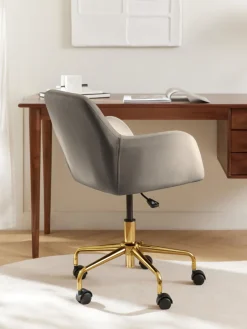 Sillas De Escritorio|Sillas De Escritorio></noscript>Westwing Collection Silla de escritorio en terciopelo Lucie Terciopelo gris pardo, dorado