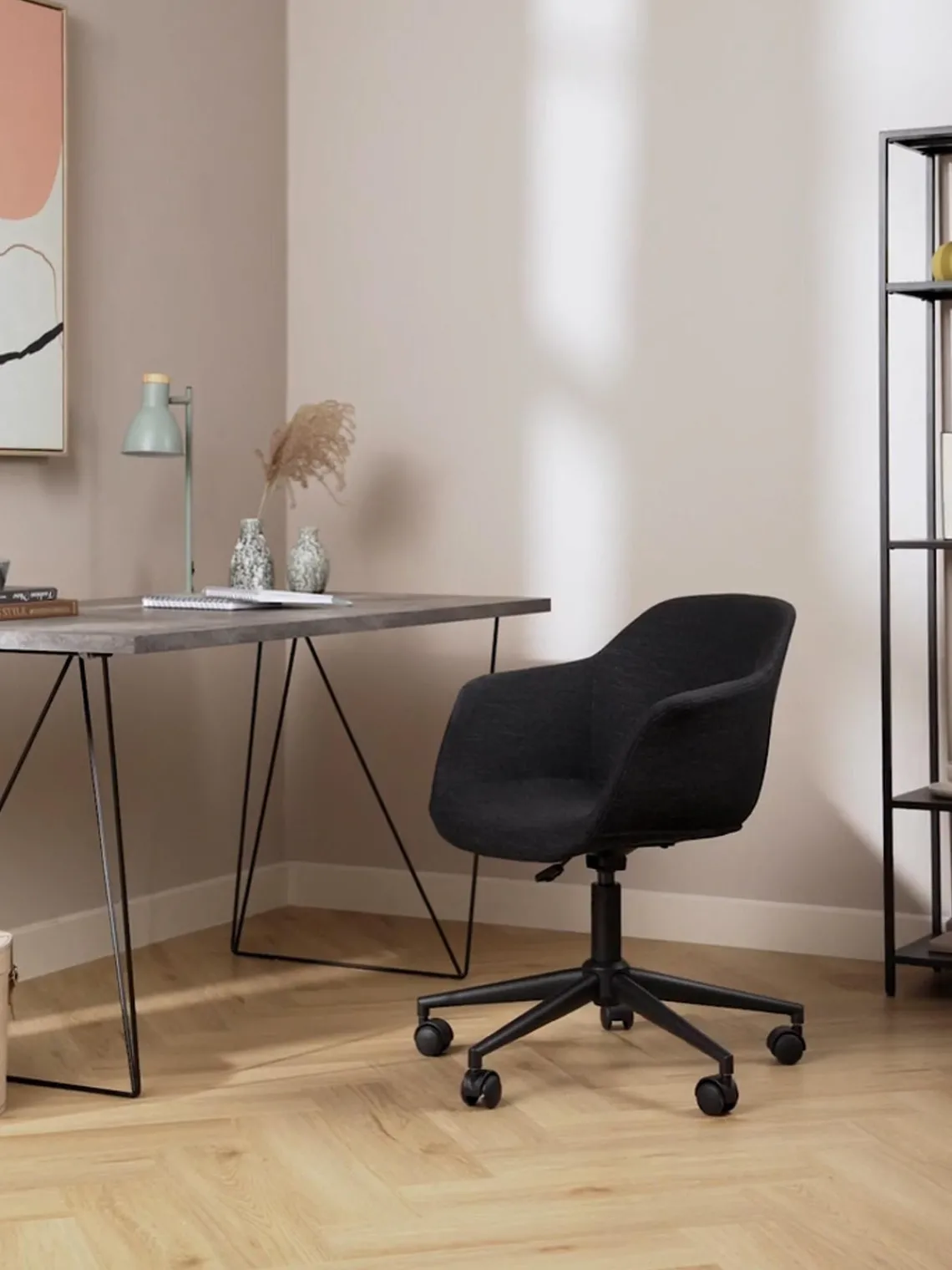 Sillas De Escritorio|Sillas De Escritorio>Westwing Collection Silla de escritorio tapizada con asiento estrecho Fiji Tejido negro