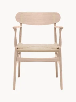 Sillas De Madera|Sillas Con Reposabrazos>Carl Hansen & Søn Silla de madera con asiento tejido a mano y reposabrazos CH36 Madera de roble enjabonada, beige claro
