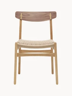 Sillas De Madera|Sillas>Carl Hansen & Søn Silla de madera con asiento tejido a mano CH23 Madera de roble barnizada, madera de nogal, beige claro