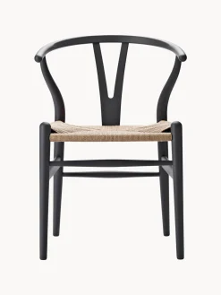 Sillas>Carl Hansen & Søn Silla de madera con asiento tejido a mano CH24 Madera de haya pintada en gris antracita, beige