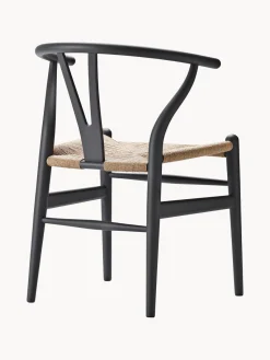 Sillas>Carl Hansen & Søn Silla de madera con asiento tejido a mano CH24 Madera de haya pintada en gris antracita, beige