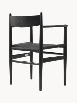 Sillas De Madera|Sillas Con Reposabrazos>Carl Hansen & Søn Silla de madera con asiento tejido a mano CH37 Madera de roble pintada en negro, negro