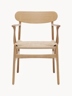 Sillas De Madera|Sillas Con Reposabrazos>Carl Hansen & Søn Silla de madera con asiento tejido a mano y reposabrazos CH36 Madera de roble barnizada, beige claro