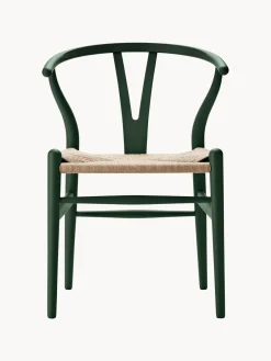 Sillas>Carl Hansen & Søn Silla de madera con asiento tejido a mano CH23 Madera de haya pintada en verde oscuro, beige