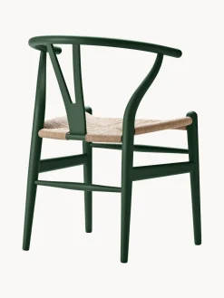 Sillas>Carl Hansen & Søn Silla de madera con asiento tejido a mano CH23 Madera de haya pintada en verde oscuro, beige