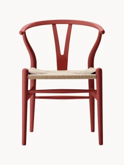 Sillas De Madera|Sillas>Carl Hansen & Søn Silla de madera con asiento de tejido Ch24 Wishbone Chair Madera de haya lacada en rojo, beige