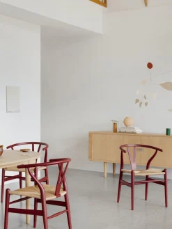 Sillas De Madera|Sillas>Carl Hansen & Søn Silla de madera con asiento de tejido Ch24 Wishbone Chair Madera de haya lacada en rojo, beige