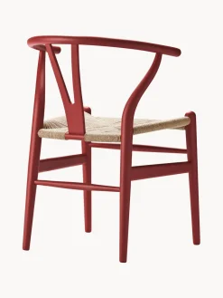 Sillas De Madera|Sillas></noscript>Carl Hansen & Søn Silla de madera con asiento de tejido Ch24 Wishbone Chair Madera de haya lacada en rojo, beige